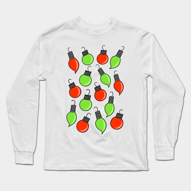 Red and Green Christmas Ornaments Cartoon Pattern on a White Backdrop, made by EndlessEmporium Long Sleeve T-Shirt by EndlessEmporium